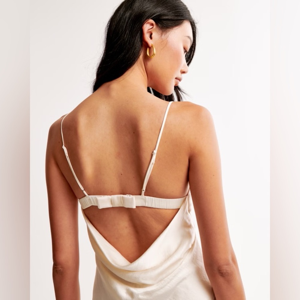Women’s White Satin Slip Dress with Bow Back - Picture 3 of 4